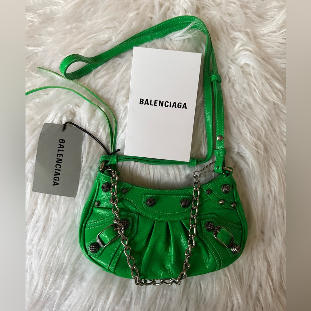 Balenciaga Le Cagole Small Shoulder Genuine Leather Green Purse.